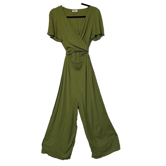 Show Me Your Mumu Jumpsuit Women's Small Olive green Tie Front Bell leg - Picture 1 of 9